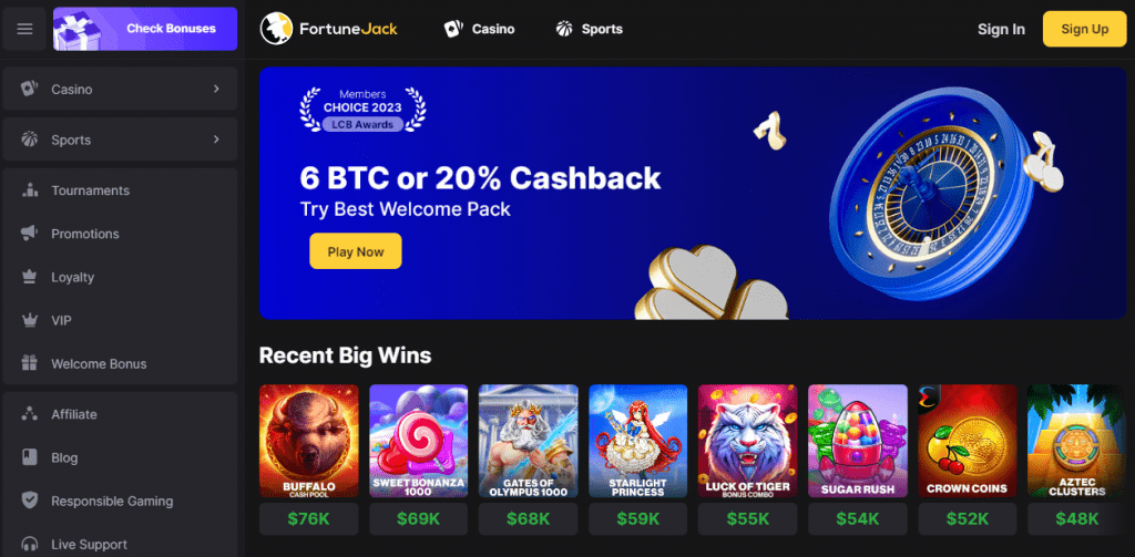 FortuneJack homepage