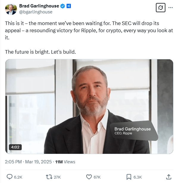 brad garlinghouse announced the end of the SEC probe on X