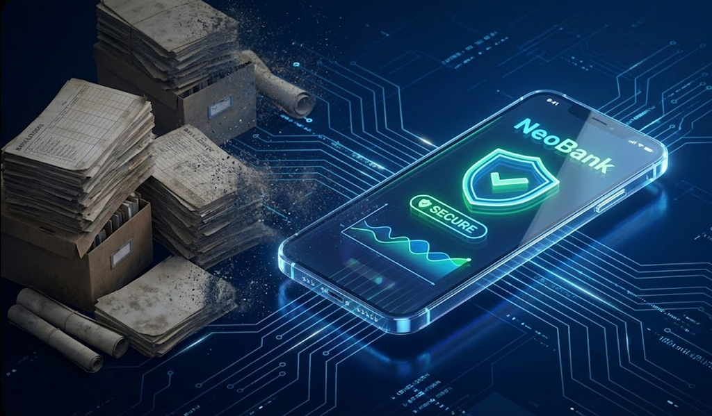 A comparison table showing the differences between traditional banks and Neo-banks across features like account opening, hidden fees, international spends, and user experience.